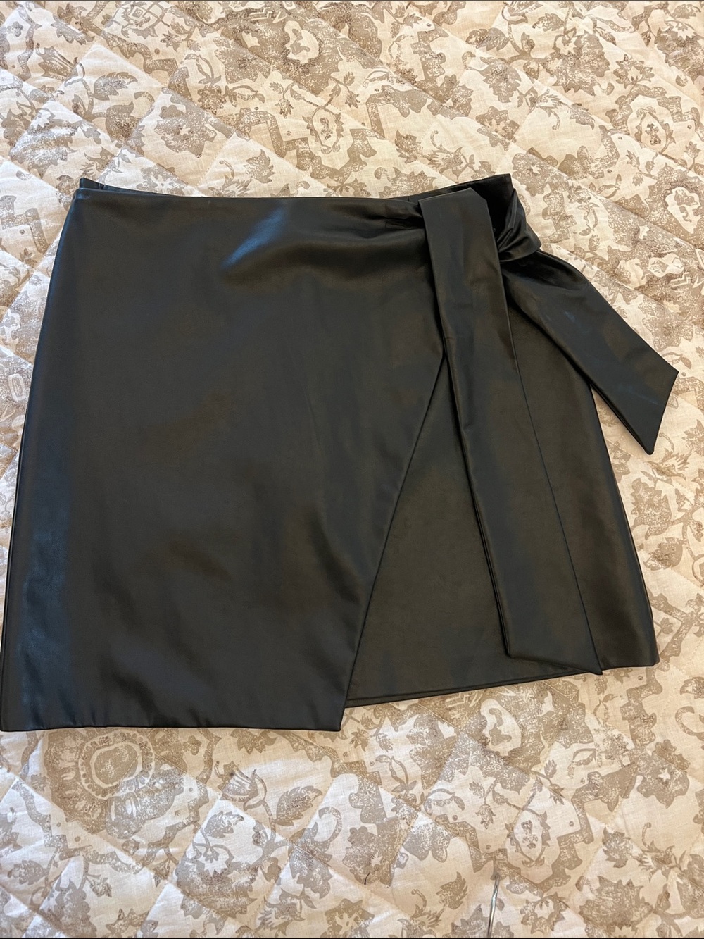 Wilfred Black Faux Leather Asymmetrical Wrap Skirt with Side Tie